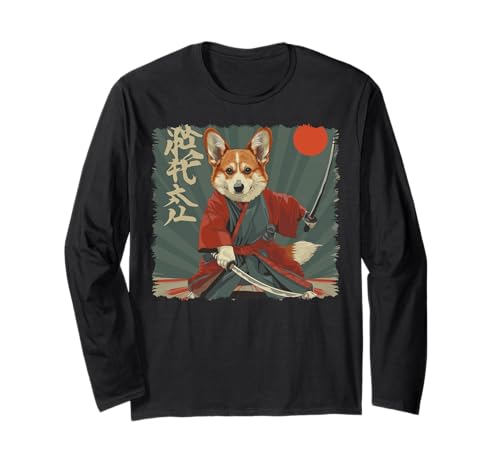 Pembroke Welsh Corgi Dog Japanese Art Samurai Ukiyo-e Long Sleeve T-Shirt