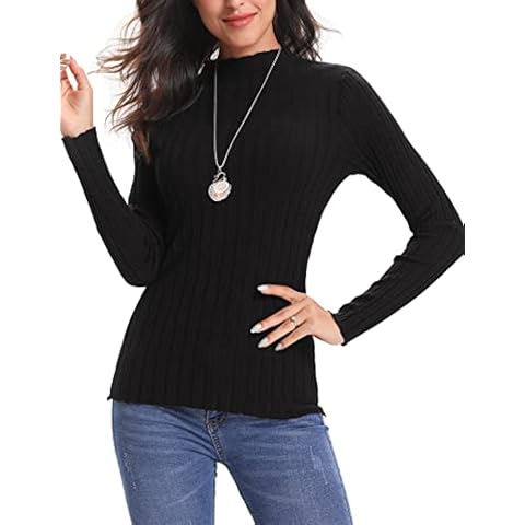 Totatuit Suéter para Mujer Cuello Redondo Acanalados Manga Larga Pullover Casual Sweater Cover