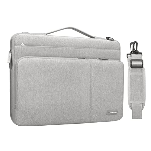 MOSISO 360 Protective Laptop Shoulder Bag Compatible with MacBook Pro 16 inch 2023-2019 M2 A2780 M1 A2485 Pro/Max A2141,15-15.6 inch Notebook,Side Open Sleeve with 3 Front Pockets&PU Handle&Belt, Gray