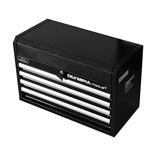 Olympia Tools Heavy Duty Steel Tool Chest with Drawers, 26 inch, 4-Drawer Box Storage Organizer Metal Tool Box with Ball Bearing Slides, Fully Extendable Drawers, Black Color
