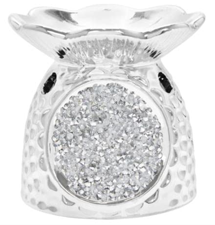 Eye On Elegance Eaglewiz Silver Eaglewiz Crushed Crystal Sparkle Ceramic Diamante Oil Burner Wax Melter Beautiful 8Cm