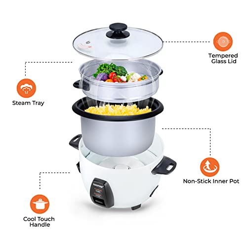 Geepas 450W Rice Cooker & Steamer with Keep Warm Function, 1L | Automatic Cooking, Non-Stick Inner Pot | Make Rice & Steam HealthyVegetabl es | Includes Measuring Cup, Spatula & Detachable Power Cord - Image 7