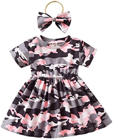 Baby Girl Tunic Dress Party Dresses Toddler Girl's Camo Dress Causal Onepiece Dress Girls 12-24 Months Clothe Set Babe Girls Spring Summer Outfits 1-2T Holiday Dress Short Sleeve Playwear 12-24M