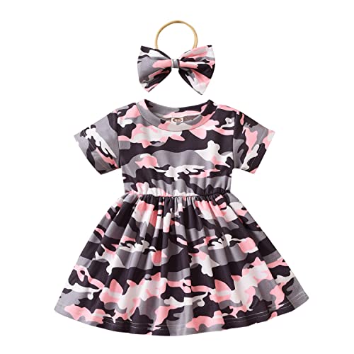 Baby Girl Tunic Dress Party Dresses Toddler Girl's Camo Dress Causal Onepiece Dress Girls 12-24 Months Clothe Set Babe Girls Spring Summer Outfits 1-2T Holiday Dress Short Sleeve Playwear 12-24M #TOP1