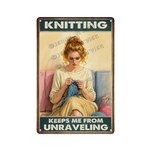 NANVIER Funny Vintage Craft Sign – Knitting Because Murder Is Wrong – 5.5x8 Inch Aluminum Plaque for Sewing Room, Hobby Studio, Gift for Knitters