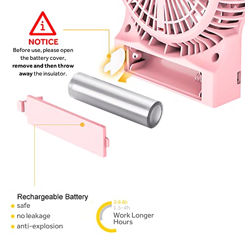 Battery Fan,EasyAcc Rechargeable Table Fan with 2600mAh Battery,Internal and Side Light 2-8.6 Hours Adjustable 3 Speeds Portable Handheld Personal Mini USB Fan Cooling for Traveling,Camping - Thumbnail 2