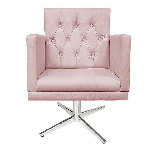 kit Poltrona e Puff Fernanda Base Giratória de Metal Corano Rosa Bebê - ADJ Decor