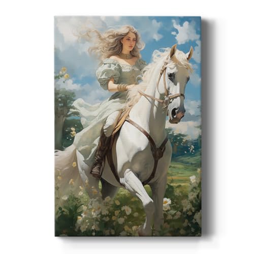Renditions Gallery Wall Art Paintings for Home Pastel Portrait of a Woman Riding Stallion Canvas Artwork Decorations for Bedroom Office Kitchen - 32" X 48" LT567