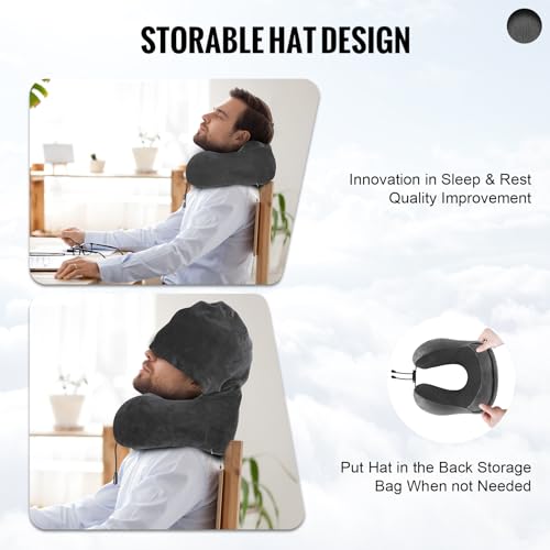 Cirorld Travesseiro de viagem, travesseiro de pescoço para viagem com capuz para avião, almofada de