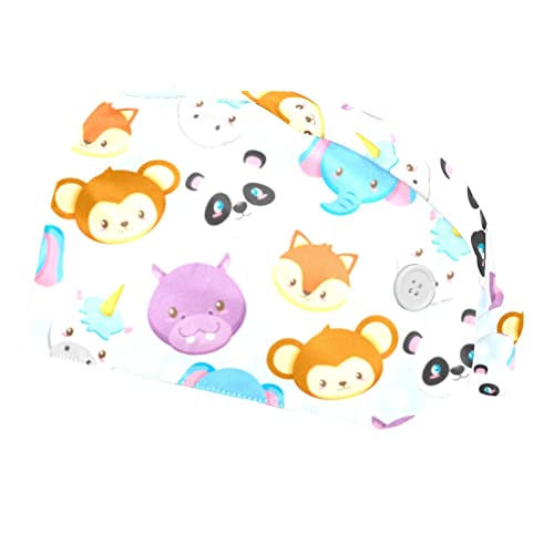 Chapeau de travail respirant lot de 2 casquettes bouffantes motifs panda singe renard