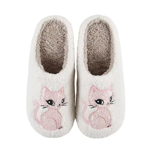 Image of Womens Mens House Slippers Retro Comfy Warm Plush Slip on Fluffy Memory Foam Home Sippers for Winter Indoor Outdoor