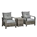 Outsunny 3 Piece Patio Furniture Set, PE Rattan Wicker Storage Table and Chairs w/Tufted Cushions for Outdoor Garden, Backyard, Poolside, Balcony, Gray