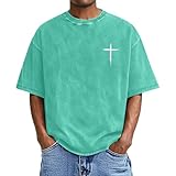 2026 Gewaschenes Kurzarm-T-Shirt für weichen, bequemen Freizeit-Rundhalsausschnitt, Klassische Passform, atmungsaktiv, für den Alltag (Green, S)