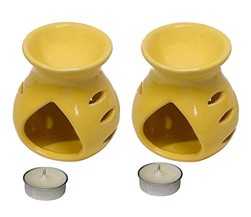 Image of Pure Source India Ceramic Clay Oil Burner Aroma Diffuser (Yellow) -Set of 2
