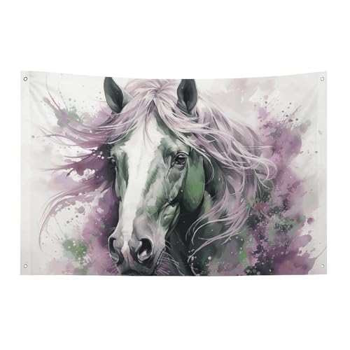 Drapeau cheval vert 119x177 cm en polyester résistant avec 4 œillets