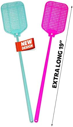 AYA Fly SWATTER 2 Pack Flexible Strong Manual SWAT Set with Long Handle Summer Colors Multi Pack (Pink Green)