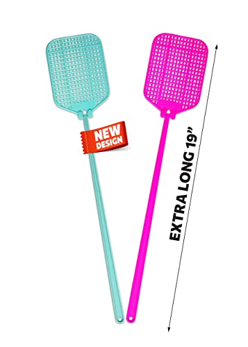 Aya Fly Swatter 2 Pack Flexible Strong Manual Swat Set With Long Handle Summer Colors Multi Pack (Pink Green) #TOP26