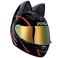 Motorhelmen met kattenoren, geïntegreerde opklapbare vizieren voor heren en dames, straatfietshelm, off-road integraalhelm, DOT/ECE-goedgekeurd 17,L