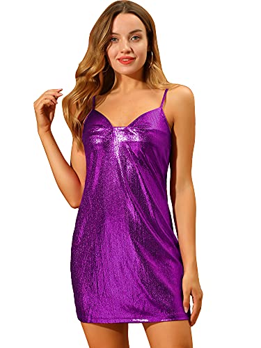 Robe de soirée mini à bretelles spaghetti métalliques scintillantes pour femmes