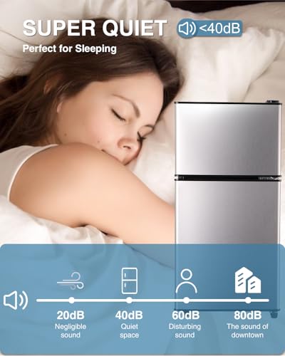 Image of Dorm Fridge with Freezer, Small Refrigerator 3.5 Cu. Ft. with Freezer for Apartment, Temperature Adjustable Apartment Size Fridge for Kichen, College, RV, Office, Silver