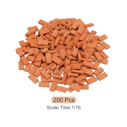 QUARKZMAN Miniatur Ziegelstein Modellbau Set aus Ton für Modellbau, Puppenhäuser, Gärten, rot, 200 Stück, Maßstab 1/16, 12x6x3mm/0.47x0.24x0.12