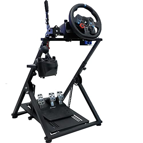 Marada Racing Wheel Stand,Steering Wheel Stand With Water Cup Holder Foldable fit Logitech G25 G27 G29 G920 G923 Thrustmaster T300 T500 Xbox,Shifter&Handbrake&Wheel&Pedals NOT Included