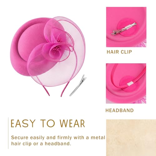 Image of DRESHOW Fascinators Hat Feather Headband Women's Fascinators Tea Party Headwear with Clip Flower Head Band for Girls & Women