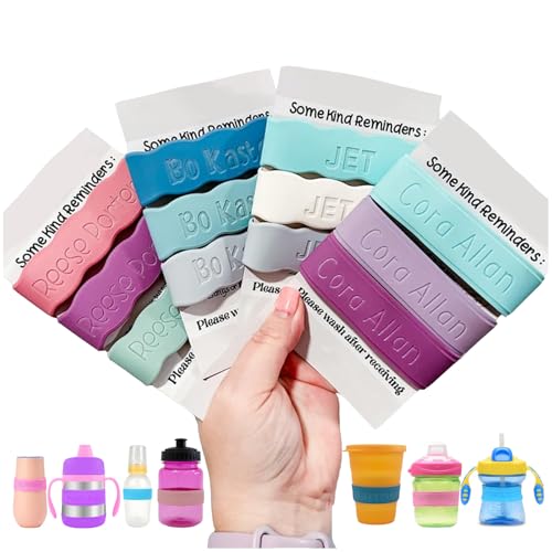 Personalized Baby Bottle Labels for Daycare School Summer Camp Customized Childrens Water Bottle Name Bands Custom Engraved Reusable Silicone Cup Bands Labels Waterproof 3 Piece Combo Pack