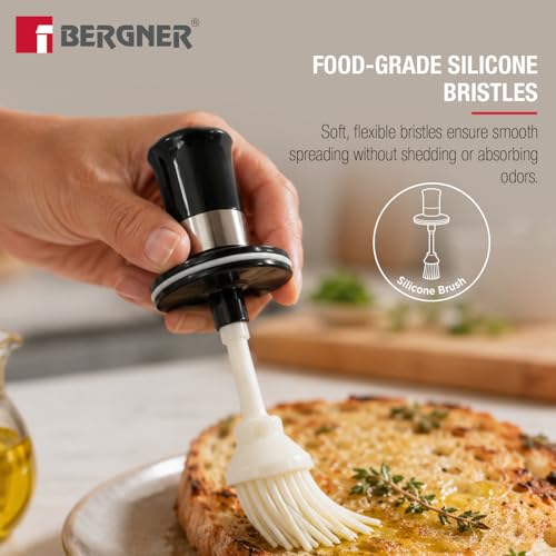 Image of BERGNER Glass Oil Bottle (260ml) with Silicone Brush, Mini Oil Container Bottle for Kitchen, Durable, Food Grade, Easy to Fill, Glass Oil Bottle with Brush for Cooking, Baking, BBQ, Marinating