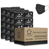2.000 Stück Einweg-Gesichtsmasken, 3-lagig, atmungsaktiv, für Erwachsene, Schwarz, 40 Packungen mit je 50 Stück