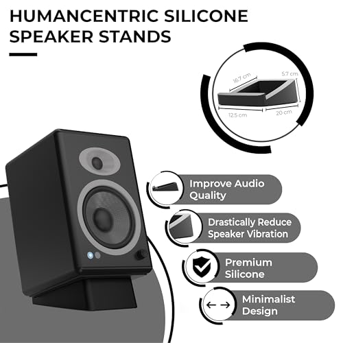 HumanCentric Desktop Speaker Stands Wedge for Medium Speakers, Anti Vibration Silicone Angled Riser for Computer, Bookshelf, and Studio, Compatible with A5+, HD4, HD6, P4, HDP6 and More