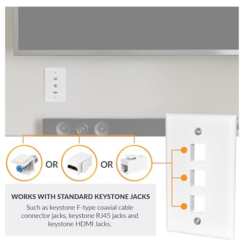 Newhouse Hardware 3-Port Keystone Jack Wall Plate White 3QP-WH-01, Ethernet Outlet Cover Wall Plate for Coaxial Cable, HDMI, or RJ45 Keystone Jack, Home Improvement Electrical Equipment