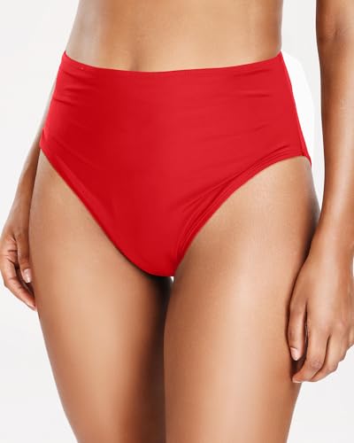 Image of Tempt Me Womens High Cut High Waisted Bikini Bottoms Tummy Control Bathing Suit Bottoms Swim Bottom Swimsuit Bottom