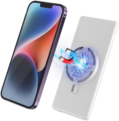 Magnetic Battery Pack for iPhone, 10000mAh Portable Power Bank, Compatible with iPhone 17/16/15/14/13/12 Series Seeds Acupuncture Point Massage Stickers Patches (White)