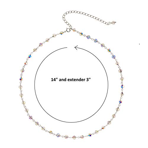 Ltc Designs Austrian Crystal Aurora Borealis 4Mm Choker Necklace, 14"+ 3" Sterling Extender For Men,Women,Girls.perfect For Weddings And Special Occasionss #TOP1