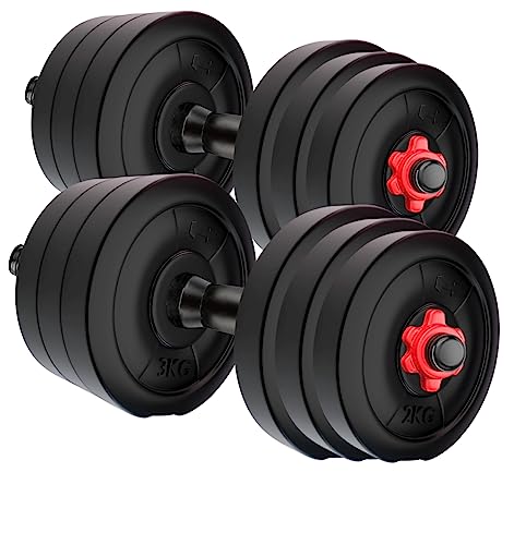 Amazon Brand – Symactive PVC 20 Kg Adjustable Dumbbells Fitness Kit for Full Body Workout (2×4 + 3×4 Kg PVC Weight, 14” Dumbbell Rods Pair & Nuts)