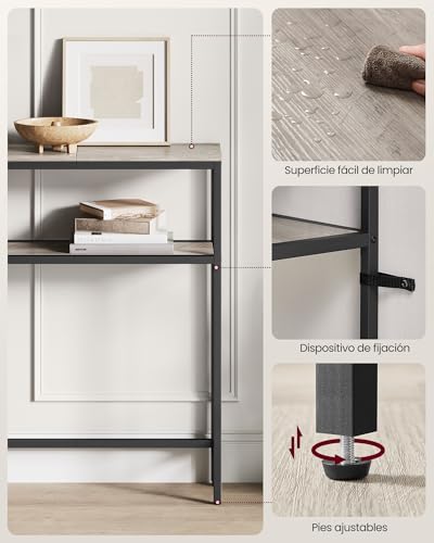 VASAGLE Mesa de Consola de 2 Niveles, Mesa Auxiliar con 2 Estantes, 20 x 100 x 80 cm, para Sala de Estar, Pasillo, Recibidor, Greige Mélange y Negro Tinta LNT131K02