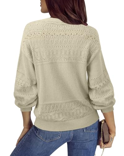 Messic Womens Pullover Sweaters 2025 Casual Long Sleeve V Neck Lightweight Loose Knit Tops4