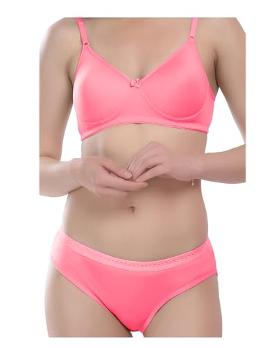Image of Women's Cotton Blend Lingerie Set - Non-Wired Padded Bra with Mid-Waist Hipster Panty (Comfort Fit