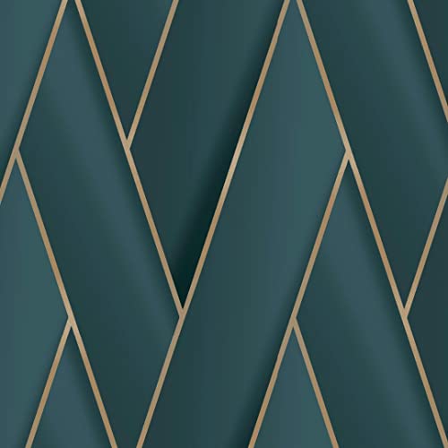 Debona Armando Herringbone Geometric Metallic Vinyl Wallpaper Teal Green/Gold 2122