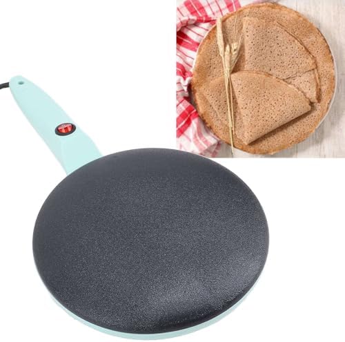 Asixxsix Electric Crepe Maker, 8 Inch Portable Crepe Maker Machine with Long Handle, Auto Temperature Control, Non Stick Instant Crepe Pan with Tray, Silicone Spatula and Egg Whisk (US