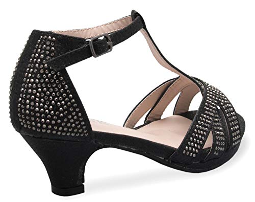 Image of Olivia K Girl's Glitter Leatherette Open Toe Strappy Ankle T Strap Kitten Heel Sandal (Toddler /Little Girl)