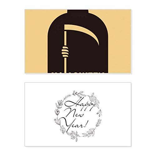Tarjeta de Año Nuevo de Azrael negro, felicitación con mensaje de bendición para Halloween