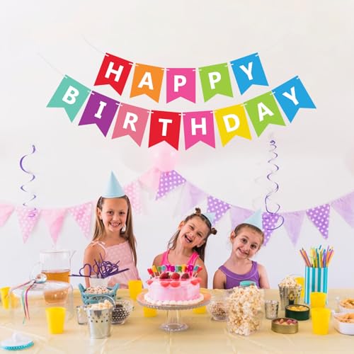 Image of Fecedy Colorful Happy Birthday Banner Bunting Pre-Strung No DIY for Birthday Party Decorations (Multi)