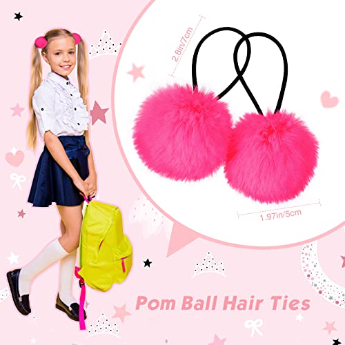 8 Pcs Pom Pom Hair Ties Fluffy Elastic Hair Ties Hair Accessories For Girls Pink Scrunchie Ball Hair Ties For Girls Toddlers Pigtail, 4 Colors(Pink Theme) #TOP1