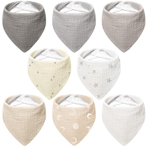 bearmoss Muslin Baby Dribble Bibs 100% Cotton Baby Bandana Drool Bibs for Unisex Baby Girls Boys Drooling and Teething (Neutral Pastel)