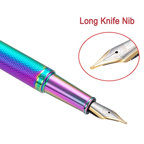 Image of Hongdian Rainbow Forest Fountain Pen Blade Nib Classic Design Calligraphy Pen with Converter and Metal Pen Case Set