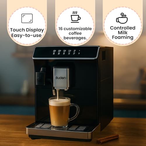 Image of Budan X7 Fully Automatic Espresso Touchscreen Coffee Machine | Bean-To-Cup Coffee at 19 Bar pressure | Espresso,Cappuccino,Milk Foam System | Best For Home & Office | 1-Year Warranty