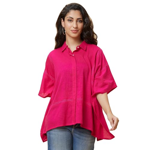 Image of Globus Women Solid Shirt Collar Lace Inserts Kaftan Tunic