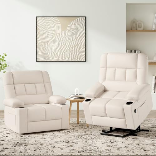 Soohow Oversized Power Lift Recliner Chair with Massage and Heat for Elderly Big and Tall, Large Fabric Recliner Wide Electric Recliner Chair with USB Ports, Cup Holders, Side Pockets - Thumbnail 5